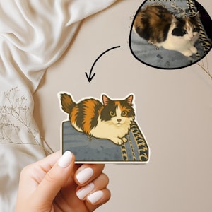 Aangepaste sticker huisdierportret – gepersonaliseerde handgetekende huisdiersticker van foto – realistische cartoonstijl – glanzend vinyl gestanst – 1,8" hoog