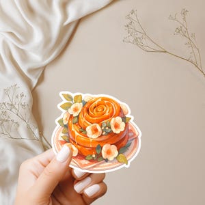 Cinnamon Bun Rose Sticker: Glossy Floral Dessert Die Cut