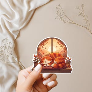 Cozy Cat Sticker: Autumn Cottagecore, Laptop & Journal Vinyl Decal