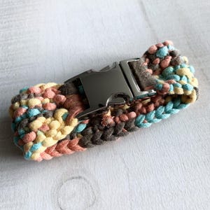 Multicolor Bracelet With Clasp / Knit Bracelets / Yarn Accessory / Wristband /  Handmade Lovers / Coral And Brown Color Jewelry / Knitted