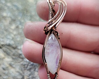 Brilliant Rainbow Moonstone Marquis Wrapped in Shiny Polished Copper Wire Wrapping