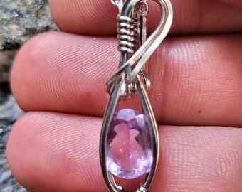Amethyst faceted gemstone pendant. Tiny dainty elegant small charm