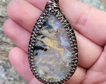 Bold Plume Agate Amulet In Polished Gallery Copper