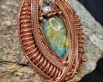 Heady Statement Amulet with Labradorite and Faceted Clear Crystal Quartz