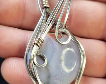 Heart shaped lavender agate in silver
