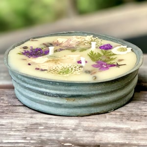 Farmhouse Botanical Vintage Canning Jar Lid 3 Wick Beeswax Candle - Choice Essential Oil FREE SHIPPING