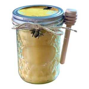 Beeswax Jar Candle 8 oz. Farmhouse Crackling Wood Wick or Cotton Wick Candle ~Natural or Choice of Essential Oil Infusion ~ FREE Shipping
