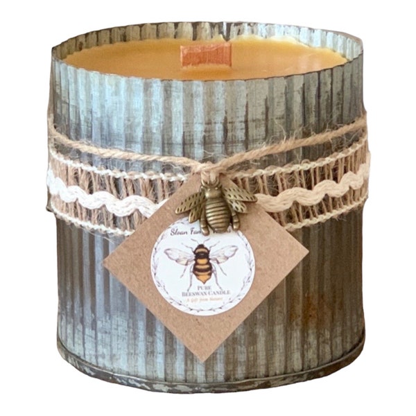 Farmhouse Crackling Wood Wick Tin Beeswax Candle ~ Natural or Choice of Essential Oil Infusion (FREE Shipping)