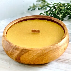 Beeswax Crackling Wood Wick Round Bowl Candle - 100% Pure Natural Beeswax ~ Essential Oil Infusion Options (FREE SHIPPING)