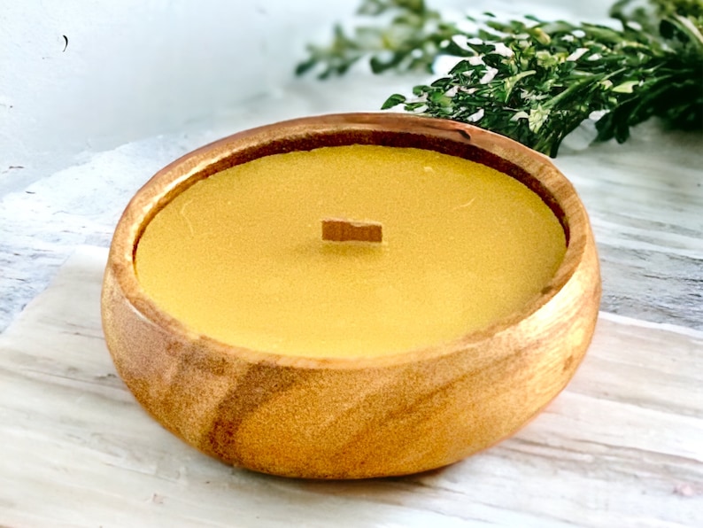 Beeswax Crackling Wood Wick Round Bowl Candle - 100% Pure Natural Beeswax ~ Essential Oil Infusion Options (FREE SHIPPING)