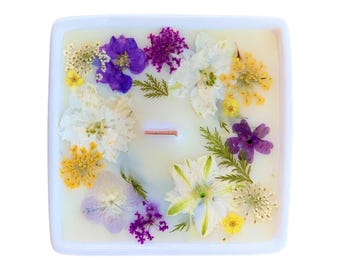 Beeswax Botanical Wood Wick Candle | Square Ceramic Bowl ~ Essential Oil Infusion