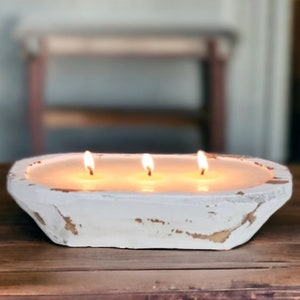 Dough Bowl White 3 Wick Beeswax Candle ~ Choice of Wood or Cotton Wick ~Natural or Essential Oil Infused ~ FREE SHIPPING