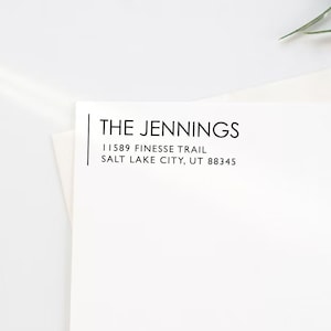Custom Return Address Stamp in Self-Inking or Wood Mounted Rubber with last name, Modern and Simple Wedding Gift, Housewarming gift