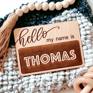Personalized Wood Newborn Name Sign: Laser Engraved Baby Photo Prop