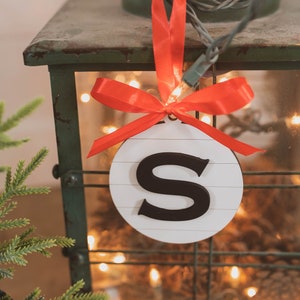 Personalized Shiplap Initial Christmas Ornament // Farmhouse Style Initial Ornament