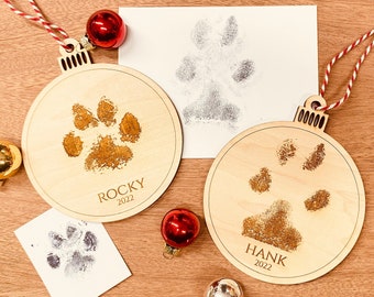 Paw Print wood engraved Christmas ornament for Dog moms and pet lovers // pet memorial ornament
