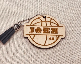 Basketball Keychain // Basketball team // Custom Name and Number Basketball wood engraved keychain