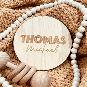 Baby Name Sign | Newborn Name Sign | Wooden Round Engraved Name Sign | Baby Announcement Sign | Baby Shower Gift