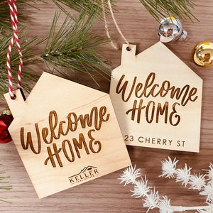 Welcome Home Christmas Ornament for realtor client gift or housewarming gift personalized with logo or address