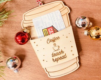 Porta carta regalo di Natale per insegnanti per gli amanti del caffè / Caffè, insegna, ripetizione / Porta carta regalo tazza caffè / Regalo di Natale insegnante