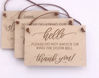 Baby Sleeping Sign: Wood Doorbell Sign, No Knocking