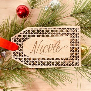 Rattan Stocking Tag Personalized With Hand Lettered Name / Boho Christmas Decor image 9