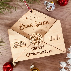 Lieber Weihnachtsmann Wunschliste Ornament mit Tasche für einen Brief personalisiert mit dem Namen des Kindes / Brief an den Nordpol / Lieber Weihnachtsmann Ornament