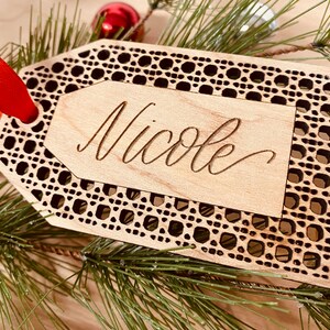 Rattan Stocking Tag Personalized With Hand Lettered Name / Boho Christmas Decor image 10