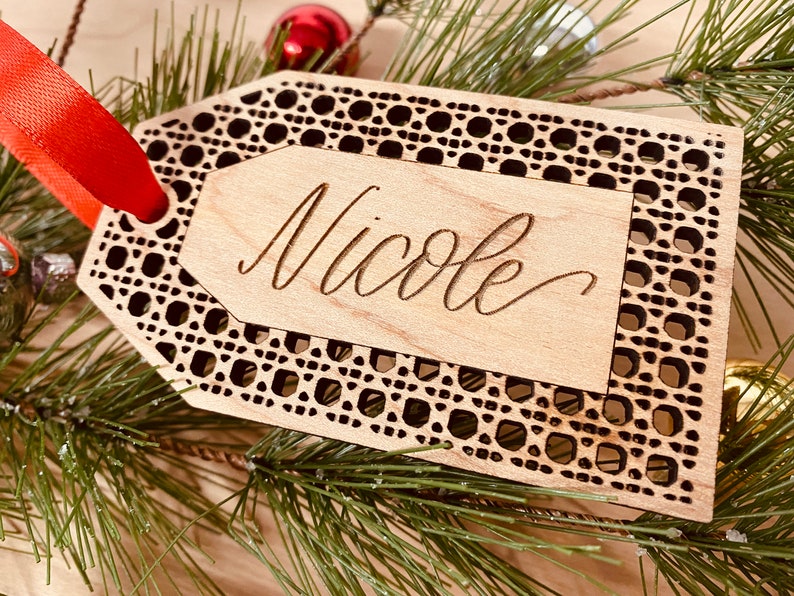 Rattan Stocking Tag Personalized With Hand Lettered Name / Boho Christmas Decor image 10