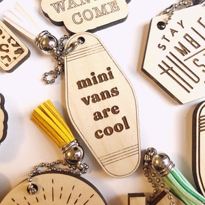 Mini Vans Are Cool Hotel Keychain // Wood Engraved Tassel Keychain // Baby Shower Gift