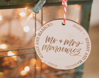 First Married Christmas Personalized Ornament //  Merry and Married Keepsake Ornament