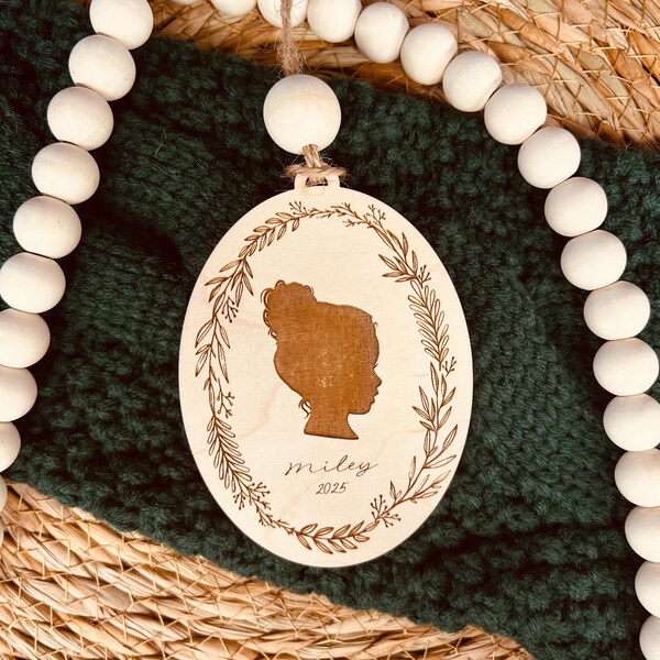 Personalized Child Silhouette Ornament: Engraved Wood Keepsake