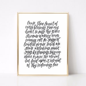 Come Thou Fount Hymn Print Wall Art // Come thou fount print // gift for her // hymn gift