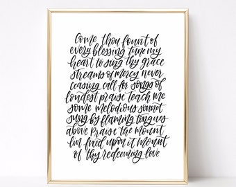 Come Thou Fount Hymn Print Wall Art // Come thou fount print // gift for her // hymn gift