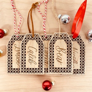 Rattan Stocking Tag Personalized With Hand Lettered Name / Boho Christmas Decor image 8