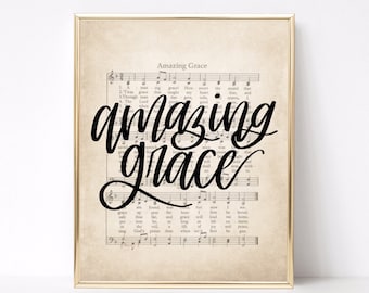 Amazing grace hymn print wall decor // hymn wall decor // hymn print // gift for her