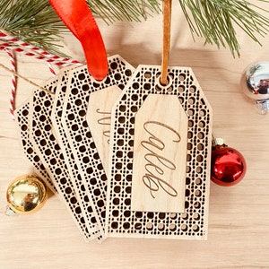 Rattan Stocking Tag Personalized With Hand Lettered Name / Boho Christmas Decor image 7