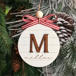 Shiplap Initial Christmas Ornament, Monogram Christmas Ornament, Last Name Christmas Ornament, Farmhouse Christmas, Personalized Ornament