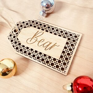 Rattan Stocking Tag Personalized With Hand Lettered Name / Boho Christmas Decor image 5