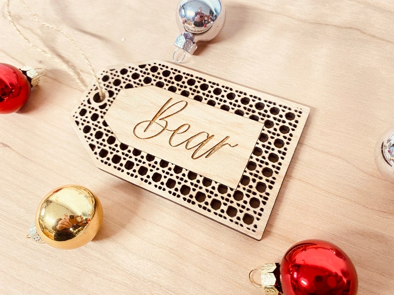 Rattan Stocking Tag Personalized With Hand Lettered Name / Boho Christmas Decor image 5