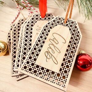 Rattan Stocking Tag Personalized With Hand Lettered Name / Boho Christmas Decor image 3