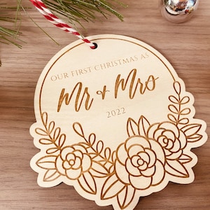 Our first Christmas as Mr. and Mrs. wood ornament for newlyweds / just married / gift for newlyweds