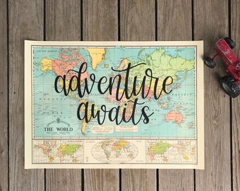 Map Wall Decor, hand lettered map, custom map, quote map, personalized map decor, wall art, quote art, map wall art, calligraphy map