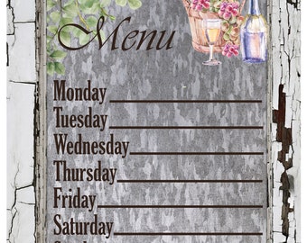 Dry Erase Menu Board Wine Floral Crackle Weekly Menu Planner Whiteboard Fridge Dinner House Warming Gift Kitchen Accessories Family Organize