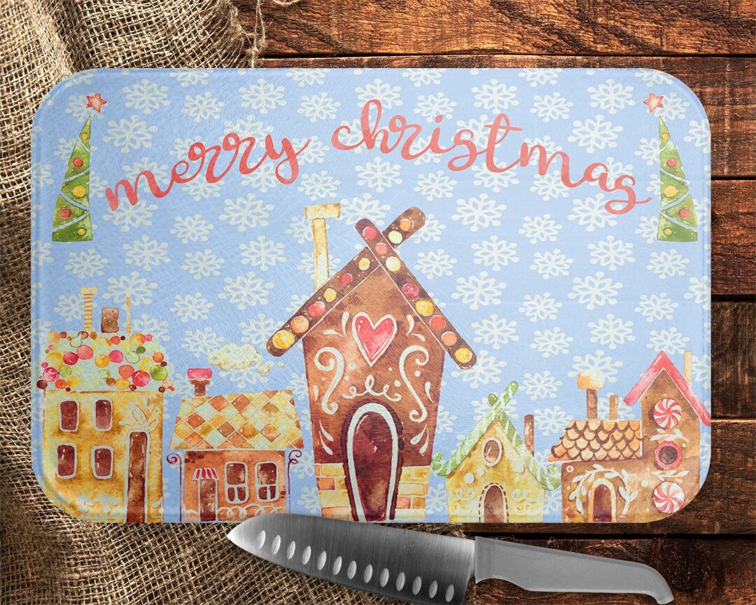 Merry Christmas Cutting Chopping Board Glass Dye Sub Image Gingerbread ...