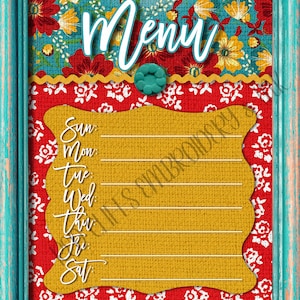 Dry Erase Menu Board Floral Fabric Weekly Menu Planner Whiteboard Fridge Dinner House Warming Gift Kitchen Accessories Family Organization