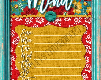 Dry Erase Menu Board Floral Fabric Weekly Menu Planner Whiteboard Fridge Dinner House Warming Gift Kitchen Accessories Family Organization
