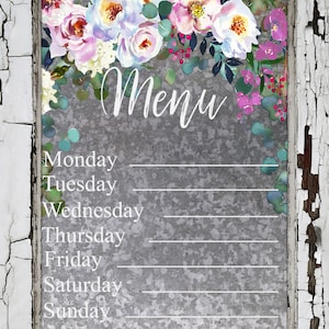 Dry Erase Menu Board Floral Crackle Weekly Menu Planner Whiteboard Fridge Dinner House Warming Gift Kitchen Accessories Family Organization