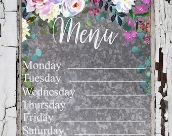 Dry Erase Menu Board Floral Crackle Weekly Menu Planner Whiteboard Fridge Dinner House Warming Gift Kitchen Accessories Family Organization