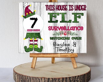 Elf Surveillance Sign This House Is Under More Sleeps Countdown Personalized Whiteboard Advent Christmas Decor Santa Helper Customized